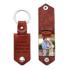 PRICES MAY VARY. 🔳【Engraving Instruction】Upload your photo and text, a photo will be printed inside the medal sheet and your text engraved on the front side of leather keychain. Our design team will adjust the photo to fit the keychain best. 🔳【 How To Send A Picture 】Click the 'Customize Now' button - 'Add Text' on front surface-then 'Add an image' on inside surface. More Important: Choose one of your photos to upload, you can use any pictures. Please provide clear and high-definition pictures Gift Ideas For Dad, Personalized Gift Ideas, Keychain Gifts, Wooden Keychain, Personalized Gifts For Dad, Unique Personalized Gift, Personalized Keychain, Custom Keychain, Keychain Gift