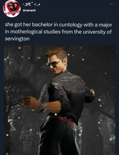 an image of a man with glasses on and texting that reads, she got her bachelor in ontology with a major role in technological studies from the university of serving