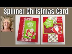 two christmas cards with the words, spinner christmas card and an image of santa clause