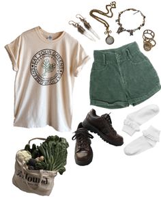 Farmer Core Outfit, Cute Farmer Outfits, Farmer Aesthetic Outfit, Summer Core Outfits, Summer Hipster Outfits, Farmer Market Outfit, Earthy Summer Outfits, Farmer Clothes, Farmers Market Outfit