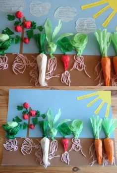 carrots and radishes made out of construction paper