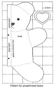 the pattern for a teddy bear with a heart on it's back and side