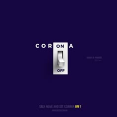 the logo for corona on a blue background with an off light switch in the middle