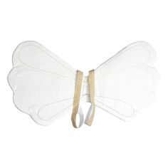 a white butterfly shaped object with two strings attached to it's back and wings