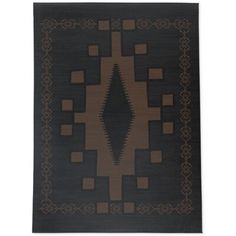 an area rug with brown and black designs on it, in the shape of a rectangle