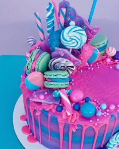 a colorful cake with candy and candies on it