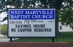 a church sign with the words savings inside no coupon required