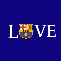 the word love is written in white and blue with an image of barcelona's crest