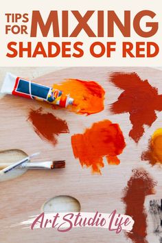 the cover of an article about mixing shades of red and orange with paintbrushes