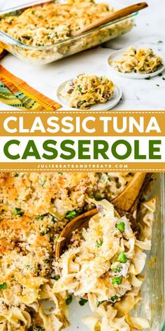 You'll love this winter comfort food idea! This Classic Tuna Casserole recipe features a creamy noodle mixture loaded with cheese, peas, and tuna. Topped with a buttery Panko crumb topping. Save this quick and easy cozy winter dinner! Cheese Peas, Cozy Winter Dinner, Tuna Casserole Recipes, Panko Crumbs, Tuna Casserole, Winter Comfort, Crumb Topping