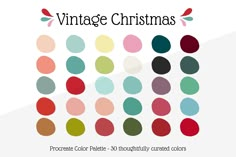 the vintage christmas color palette is shown in various colors