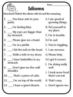 an idiom worksheet with words and pictures