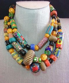 Five Simple Ways to add Color to your Outfit - Cindy Hattersley Design Strand Art, Beads Art, African Necklace, Art Deco Necklace, Colorful Jewelry