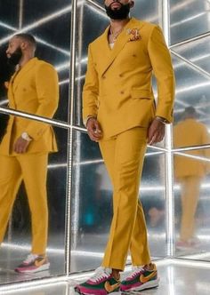 This is a Classy yellow color double Breasted 2 Piece Suit by GoldenfashionStore/ crafted from high quality fabric and imported materials. Our products are handcrafted by experienced tailors who make sure the that the stitching is precise, lining is proper and the overall product is sturdy enough to not go out of shape for more than a few years. Also all our products have extra margins in their length, sleeves, sides so it's easily alterable if your size changes after some time. To see more avai Prom Attire For Guys, Yellow Prom Suit, Prom Suit For Guys, Suits For Guys, Prom Attire, Yellow Prom, Prom For Guys, Prom Suits For Men, Stylish Suit