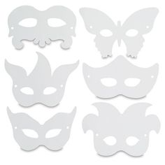 white mask cutouts with butterfly wings and eyes on each side, set of six