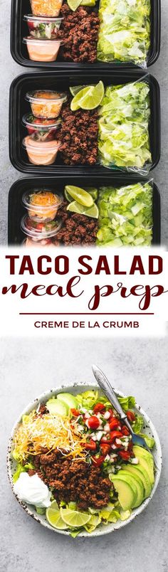 taco salad served in trays with the title above it