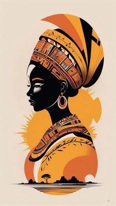 an african woman with a headdress and large earrings on her head, in front of