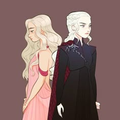 two people standing next to each other in front of an instagramture with the caption'targaryn couple at the beginning and now game of thrones