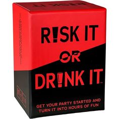 a red and black box with the words drink it on it