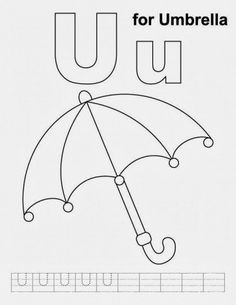 the letter u is for umbrella worksheet with an umbrella and letters to color