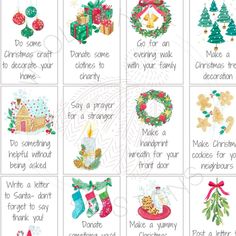 cross stitch christmas cards with the words, do something to decorate your home and other things