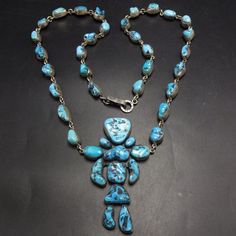 FEDERICO JIMENEZ GORGEOUS KINGMAN TURQUOISE KACHINA NECKLACE DESCRIPTION: This is an exquisite necklace by legendary Oaxacan artisan Federico Jimenez.    Federico always utilizes the finest natural turquoise, much of it from old mines and collections long since depleted.    FEDERICO JIMENEZ was born in Oaxaca, Mexico in 1941 in a Mixtec Indian Community.  He came to the USA in 1967 to study and work.  He studied jewelry making and design at the University Community School.  In 1970 He and his Wi Indian Museum, Community School, Jewelry Picture, Kingman Turquoise, Taos, Wedding Jewellery Necklace, Natural Turquoise, Native American Jewelry, Wedding Necklace