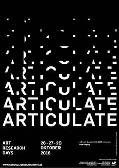 an art exhibition poster with black and white text