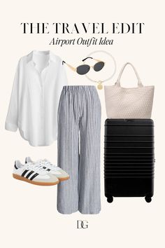 The Travel Edit: 8 Simple Travel Day Outfit Ideas Stylish Weekend Outfits, Chic Travel Outfit Summer, Casual Travel Outfit Airport Style, Europe Airport Outfit, Summer Airport Outfit Travel Style 2024, Airport Look Summer, 10 Day Travel Wardrobe Summer, Airplane Clothes, International Travel Outfit