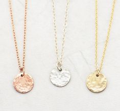 Hammered Round Pendant Necklace For Gift, Dainty Hammered Necklace For Anniversary, Dainty Hammered Rose Gold Necklace, Hammered Round Necklace For Gifts, Hammered Round Necklace Perfect For Gifts, Rose Gold Hammered Pendant Necklace, Initial Bracelet Gold, Initial Disc Necklace, Dainty Initial Necklace