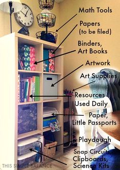 the parts of a bookcase labeled in english