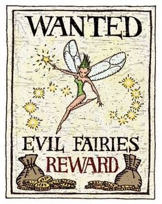 an advertisement for evil fairies reward with a fairy on the front and back side of it