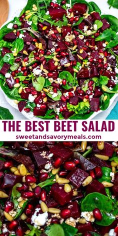 beet salad with feta cheese and spinach leaves