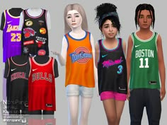 three women's basketball jerseys and shorts are shown in different colors, sizes and styles