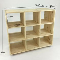 a wooden shelf is shown with measurements for the top and bottom shelves on each side