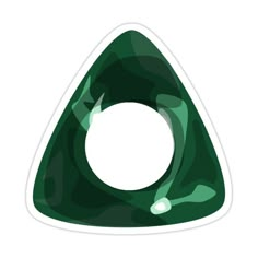 a green triangle shaped sticker with a white circle in the center on a white background