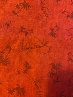 "Elvis Presley Fabric Red Hawaiian  Has his name on it and palm trees 3 Yards X 45\" wide" Elvis Presley Christmas, Fabric Red, Tree Shirt, Elvis Presley, Palm Tree, Rock And Roll, Palm Trees, Trees, Etsy Uk