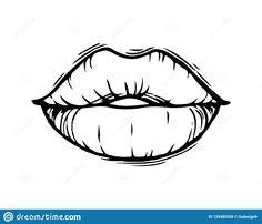 a black and white drawing of a female's lips