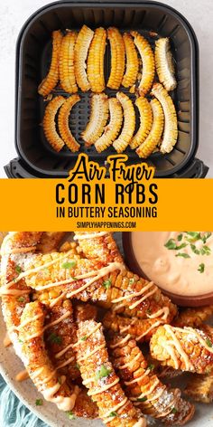 grilled corn on the cob in buttery seasoning with text overlay