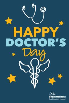 a happy doctor's day card with a stethoscope and stars in the background