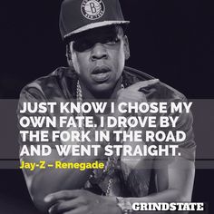 jay z - rengeade quote on black and white photo with image of rapper