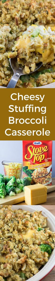 cheesy broccoli casserole with cheese on top and in the bottom