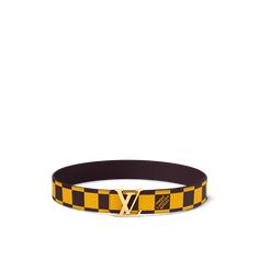 LOUIS VUITTON® - Lv Initiales 40mm Reversible Belt - Yellow Belt Collection, Belt Luxury, Louis Vuitton Official Website, Reversible Belt, Louis Vuitton Official, Color Dorado, Look Plus, Printed Leather, Primavera Estate