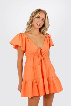 Orange Dresses Casual, Recruitment Dresses, Bridal Shower Outfits, Vacation Wedding, Shower Outfits, Orange Dresses, Bridal Shower Outfit, Babydoll Mini Dress, Runway Inspiration