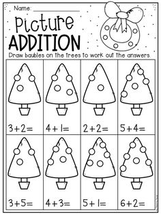 christmas tree addition worksheet for kids