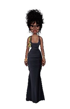 a woman in a black dress with glasses on her head and an afro hairstyle