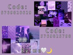 a collage of purple images with the words code, by me and other pictures