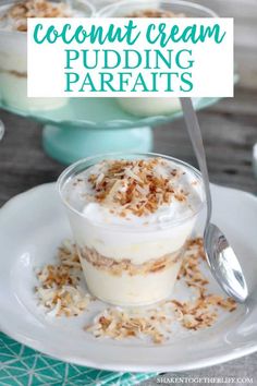 coconut cream pudding parfaits on a white plate