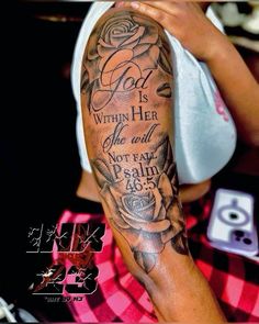 Upper Arm Tattoos For Women God, Psalm 23 Tattoo For Women, Psalms 91 Tattoo, Fye Tattoos, Arm Tattoos For Women Forearm, Cute Shoulder Tattoos, Memorial Tattoo Ideas, Unique Half Sleeve Tattoos, Women Of God