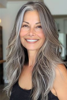 Natural Gray Transition, Transition Grey Hair With Highlights, Gray Hair Blending Blonde, Ash Blonde With Dark Lowlights, Hair Color For Grey Hair Coverage, Dark Brown Hair With Silver, Warm Gray Hair, Gray Roots Blending, Grey Roots Blending Dark Hair