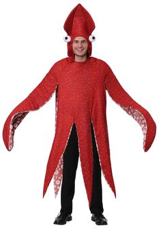 a man in a red costume is standing